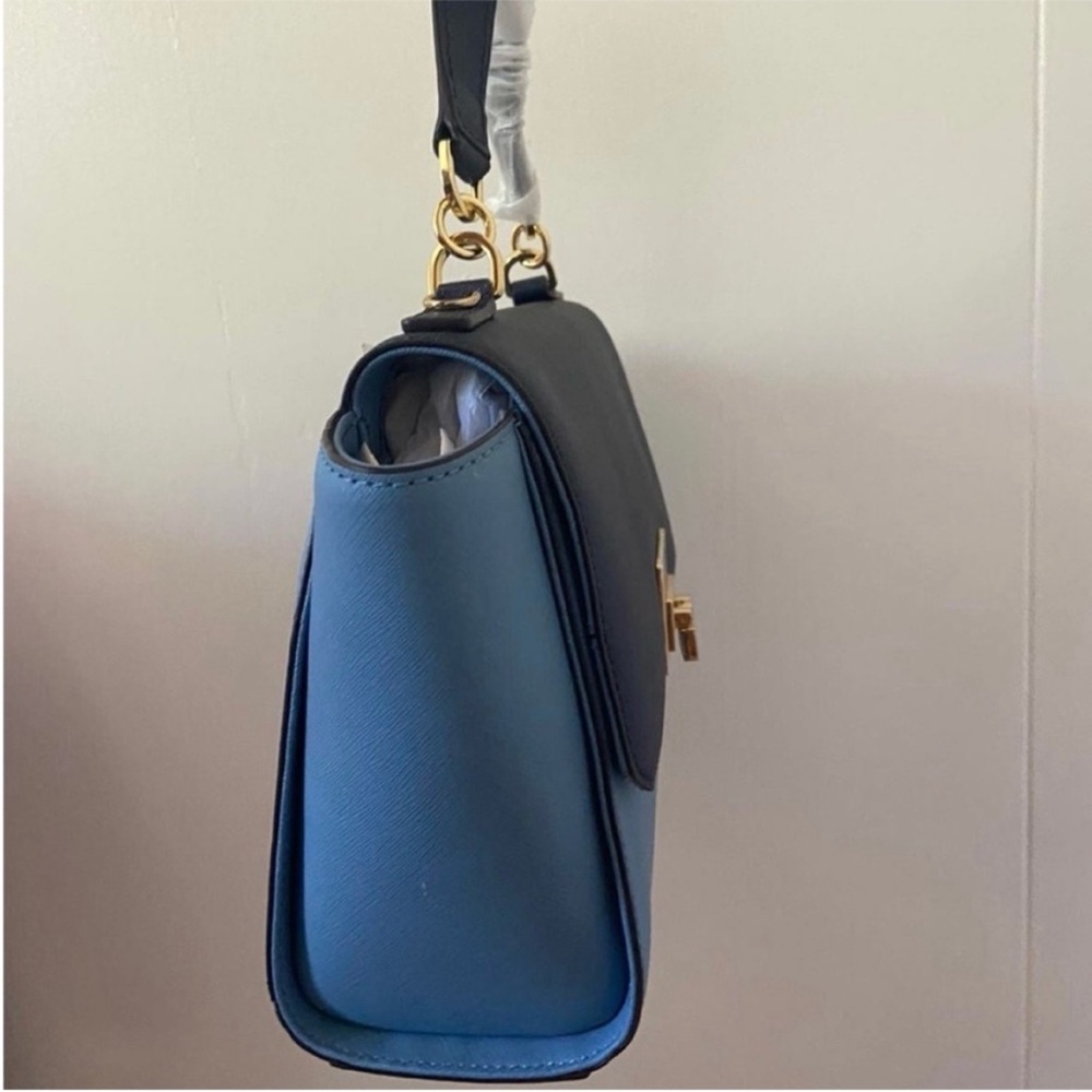 Michael Kors Tina Medium Leather Satchel Shoulder Handbag Sky/Navy - Picture 5 of 9